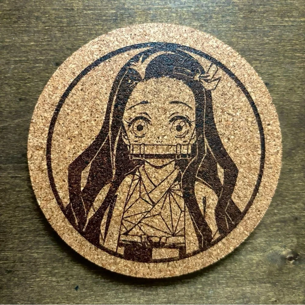 Demon Slayer Nezuko Laser Engraved Cork Coaster